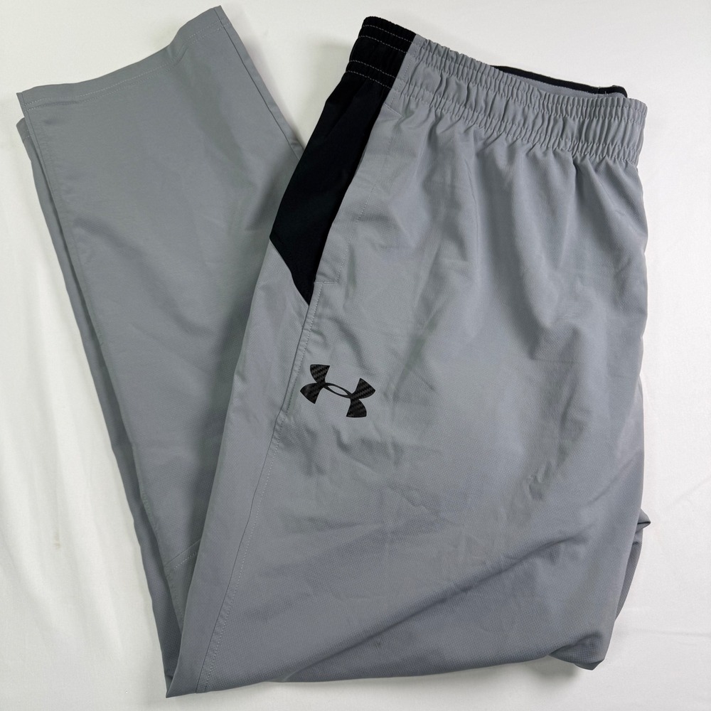 Under Armour HeatGear Mens 2XL Gray Black Loose Fit Athletic Training Pants